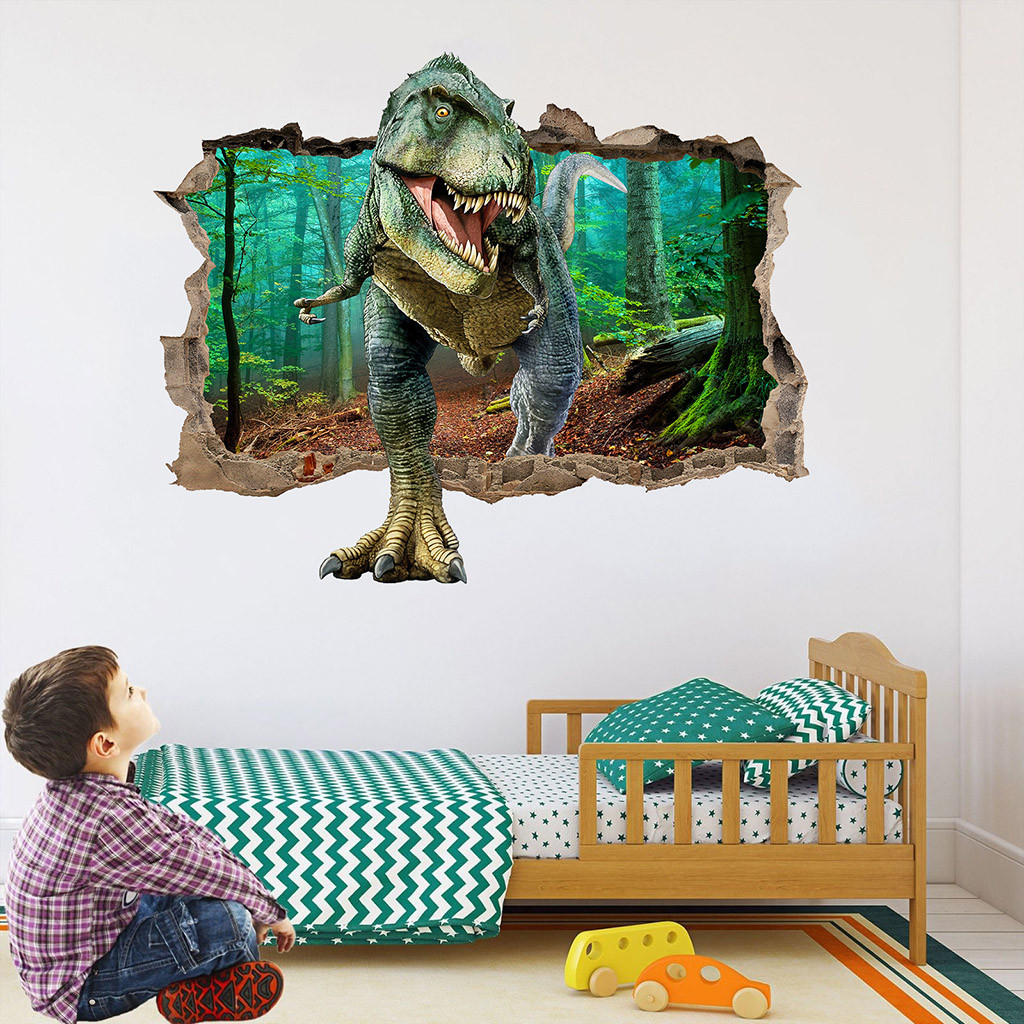 8-12 years old boy's room wall stickers wall stickersFather's Day Cool 3D Dinosaur Floor Wall Sticker Removable Home Decal DIY For Gift
